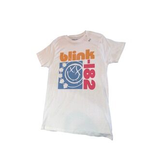 Blink-182 Men/Women/Unisex XL White Graphic T-Shirt Smiley Logo Band Tee NWT
